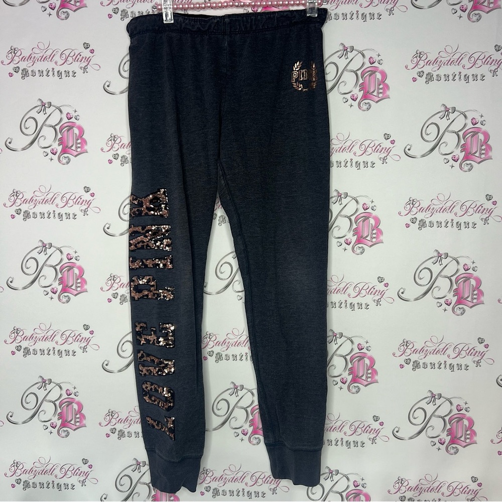 Victoria secret pink sequin jogger pants cheetah print love pink sweat pants y2k
